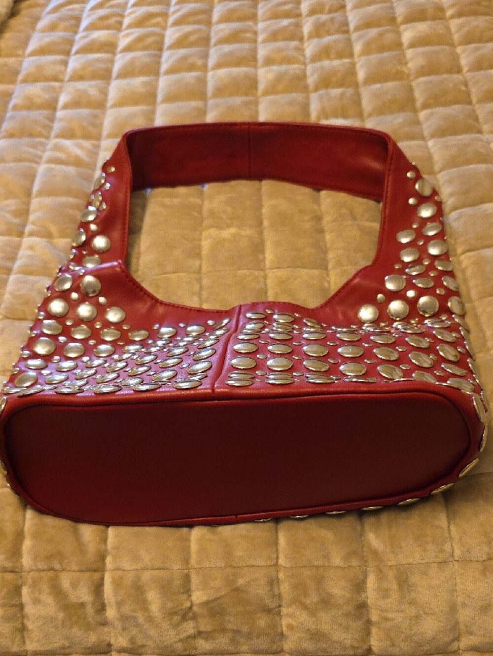 Studded Red Shoulder Bag - Women's Fashion Handbag - Picture 3 of 3